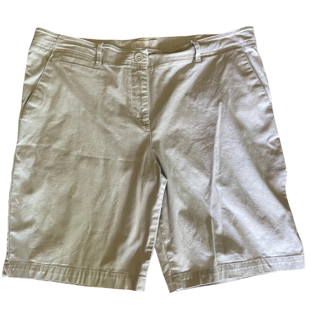 Talbots tan shorts chino bermuda classic casual size 16p